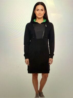 Lauren Ralph Lauren Black Hoodie Dress with Green Hood Lining-Small